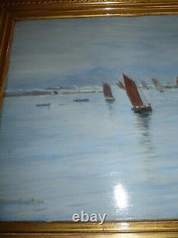 Superbe ancienne Peinture huile originale Marine de MAURICE COURANT 1892