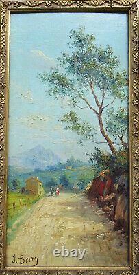 Superbe huile sur bois paysage provençal signé Berry tableau encadré vers 1880