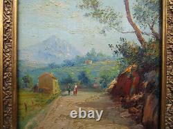 Superbe huile sur bois paysage provençal signé Berry tableau encadré vers 1880