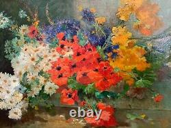 Superbe huile sur toile XIXe Bouquet de Fleurs signée Joseph ODDE