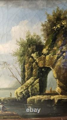 Superbe peinture à l'huile sur toile, scène marine romantique grand voilier au