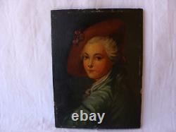 Superbe tableau huile sur bois femme élégante XIXe