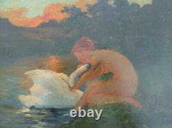 Symbolisme rare huile panneau Edouard Louis Henry-baudot 1871 1953