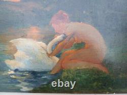Symbolisme rare huile panneau Edouard Louis Henry-baudot 1871 1953