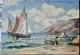Tableau Ancien 1900/1920 Marine Voiliers Et Embarcation D'un Marin