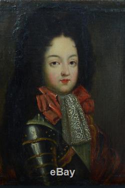 TABLEAU ANCIEN PORTRAIT en Armure Du Dauphin Roi Bourbon Pierre Gobert 18e