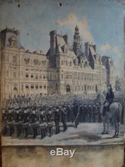 TABLEAU HOTEL DE VILLE DÉFILÉ Militaire PARIS FÊTE 14 JUILLET1882 MARIN BALDO