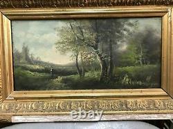 TABLEAU HUILE SUR PANNEAU BOIS signé CH HENRY paysage du Jura vers 1880
