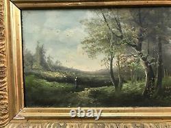 TABLEAU HUILE SUR PANNEAU BOIS signé CH HENRY paysage du Jura vers 1880
