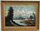Tableau Paysage Fluvial P&ecirc;cheurs Huile Sur Toile Beau Cadre Bois Dor&eacute; Xix&egrave;me