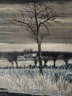 TABLEAU -ancien HST Moulin en bois signé (Ernest Fillemont 1951 -BELGE)
