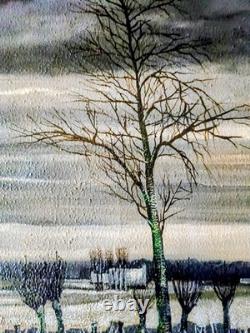 TABLEAU -ancien HST Moulin en bois signé (Ernest Fillemont 1951 -BELGE)