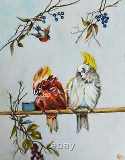 TABLEAU avec cadre doré peinture les perroquets