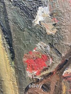 TRes Belle Peinture Huile Sur bois mandoline chapeau 1950 Portrait Homme art