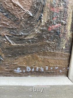TRes Belle Peinture Huile Sur bois mandoline chapeau 1950 Portrait Homme art