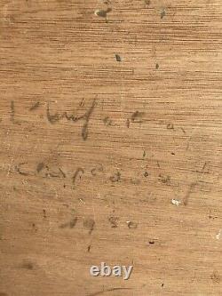 TRes Belle Peinture Huile Sur bois mandoline chapeau 1950 Portrait Homme art