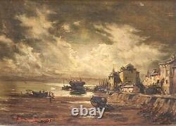 T BUÉ ROUSSEAU Paysage Marin Peinture huile sur panneau de bois
