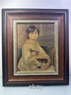 Tableau À L'huile Sur Bois d'Auguste Renoir-portrait Julie Manet- cadre Vintage