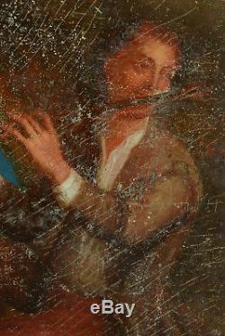 Tableau Ancien 18 ème portrait de musicien Homme à la Flûte Rembrandt Grimou