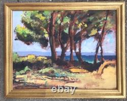 Tableau Ancien Huile Albert Arnaud XXe Plage Arbre Marine Noirmoutier France