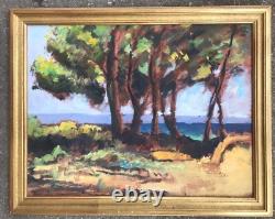Tableau Ancien Huile Albert Arnaud XXe Plage Arbre Marine Noirmoutier France