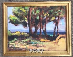 Tableau Ancien Huile Albert Arnaud XXe Plage Arbre Marine Noirmoutier France