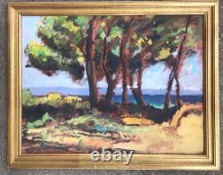 Tableau Ancien Huile Albert Arnaud XXe Plage Arbre Marine Noirmoutier France
