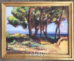 Tableau Ancien Huile Albert Arnaud XXe Plage Arbre Marine Noirmoutier France
