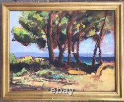 Tableau Ancien Huile Albert Arnaud XXe Plage Arbre Marine Noirmoutier France