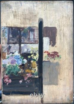 Tableau Ancien Huile DREYFUS STERN (1890-1972) Paysage Urbain Fenêtre Fleurie