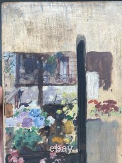 Tableau Ancien Huile DREYFUS STERN (1890-1972) Paysage Urbain Fenêtre Fleurie