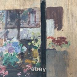 Tableau Ancien Huile DREYFUS STERN (1890-1972) Paysage Urbain Fenêtre Fleurie