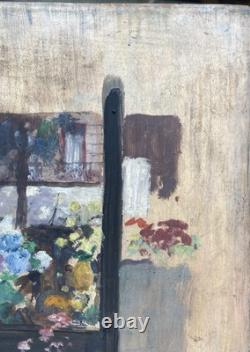 Tableau Ancien Huile DREYFUS STERN (1890-1972) Paysage Urbain Fenêtre Fleurie