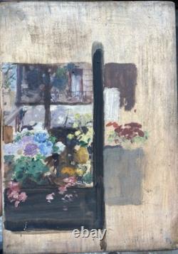Tableau Ancien Huile DREYFUS STERN (1890-1972) Paysage Urbain Fenêtre Fleurie