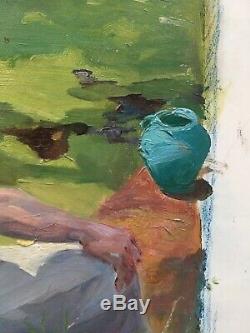 Tableau Ancien Huile Étude Homme Assis Paysage Alice Kaub-Casalonga (1875-1948)