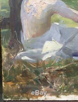 Tableau Ancien Huile Étude Homme Assis Paysage Alice Kaub-Casalonga (1875-1948)