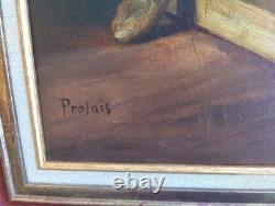 Tableau Ancien Huile Peinture Ecole Francaise Lapin Lievre Fruit Baroque XIX 19