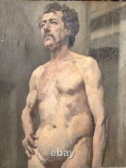 Tableau Ancien Huile Sur Toile Etude Académie Homme Nue Fin XIXEME