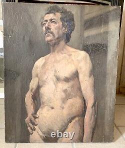 Tableau Ancien Huile Sur Toile Etude Académie Homme Nue Fin XIXEME