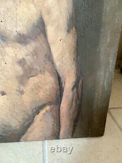Tableau Ancien Huile Sur Toile Etude Académie Homme Nue Fin XIXEME