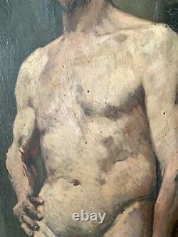 Tableau Ancien Huile Sur Toile Etude Académie Homme Nue Fin XIXEME