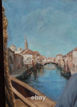 Tableau Ancien Peinture Huile Bois Marine Bateau Venise Portrait Ecole Francaise