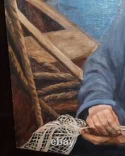 Tableau Ancien Peinture Huile Bois Marine Bateau Venise Portrait Ecole Francaise