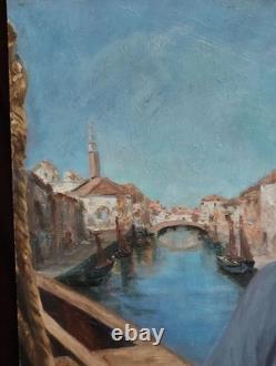 Tableau Ancien Peinture Huile Bois Marine Bateau Venise Portrait Ecole Francaise
