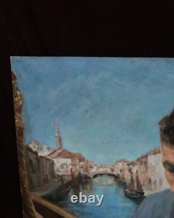 Tableau Ancien Peinture Huile Bois Marine Bateau Venise Portrait Ecole Francaise