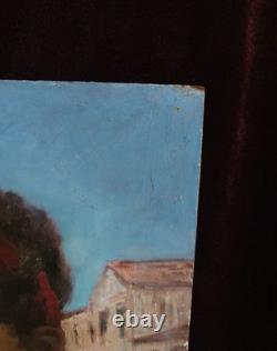 Tableau Ancien Peinture Huile Bois Marine Bateau Venise Portrait Ecole Francaise