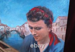Tableau Ancien Peinture Huile Bois Marine Bateau Venise Portrait Ecole Francaise