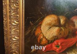 Tableau Ancien Peinture Huile Ecole Francaise Fruit DLG Chardin XIX Cadre Dore