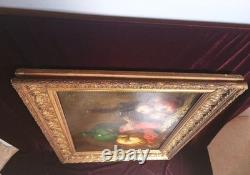 Tableau Ancien Peinture Huile Ecole Francaise Fruit DLG Chardin XIX Cadre Dore