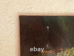 Tableau Ancien Peinture Huile Ecole Francaise Nature Morte Fruit Raisin XIX 19
